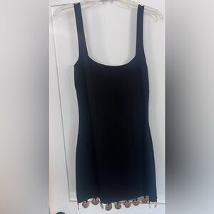 STAUD Black Tank Minidress with Gold Medallion Trim at Bottom